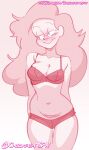 1girl 2023 blush cartoon_network chickpea female_only glasses gradient_background lingerie looking_away martha_barriga milf monochrome pink_background pink_theme simple_background smile steven_universe white_background