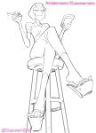  1girl 1girls 2023 bedroom_eyes cartoon_network chickpea crystal_gem female_only gem_(species) grey_theme high_heels holding_pencil legs_crossed looking_at_viewer looking_down looking_down_at_viewer monochrome notepad open_toe_shoes pearl_(steven_universe) pencil pointy_nose short_hair sitting sitting_on_stool sketch smile steven_universe stool toes waitress waitress_uniform white_background worm&#039;s-eye_view 
