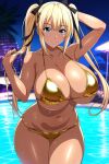  1girl accurate_art_style alluring alternate_breast_size bare_legs big_breasts bikini blonde_hair blue_eyes cleavage dead_or_alive dead_or_alive_6 dead_or_alive_xtreme dead_or_alive_xtreme_2 dead_or_alive_xtreme_3 dead_or_alive_xtreme_3_fortune dead_or_alive_xtreme_beach_volleyball dead_or_alive_xtreme_venus_vacation doasuki marie_rose swimming_pool tanned_skin tecmo under_boob 