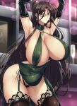  1girl big_breasts black_hair bracelet chisame_hasegawa curvaceous curves curvy curvy_female curvy_figure feet_out_of_frame glasses green_eyes haganef hasegawa_chisato high_resolution huge_breasts human long_hair looking_at_viewer mature mature_female mature_woman shinmai_maou_no_testament standing stockings thick_thighs 