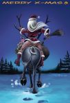  ass boots christmas gloves long_hair present reindeer santa_boots santa_costume santa_hat snow white_hair woods 