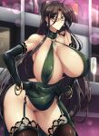  1girl big_breasts black_hair bracelet curvaceous curves curvy curvy_female curvy_figure feet_out_of_frame glasses green_eyes haganef hasegawa_chisato high_resolution huge_breasts human long_hair looking_at_viewer mature mature_female mature_woman shinmai_maou_no_testament standing stockings thick_thighs 