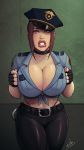  1girl 1girl areola areola_slip bare_midriff big_breasts big_breasts big_breasts big_lips bimbo breasts brown_eyes brown_hair capcom choker cleavage collar curvaceous curvy devil_hs female_focus female_only fingerless_gloves g-string handcuffs hourglass_figure jill_valentine makeup pinup police police_hat police_officer police_uniform pose posing resident_evil seducing seductive seductive_look short_hair skin_tight standing tagme thick_penis thick_thighs thong thong_straps tied_shirt tight_pants voluptuous wide_hips 