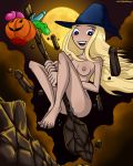  1girl blonde blonde_hair blue_eyes breasts dc_comics dildo dildo_in_vagina female female_only hat incogneato long_blonde_hair long_hair looking_at_viewer naked_hat nude pussy solo teen_titans terra vaginal vaginal_insertion witch_hat 