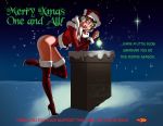 boots christmas green_eyes hat long_hair santa_boots santa_costume santa_hat snow solo 
