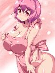  1girl apron ass bad_id breasts cleavage covering covering_crotch female huge_breasts moisture moisture_(chichi) naked_apron pink_eyes pink_hair saigyouji_yuyuko short_hair smile solo touhou 
