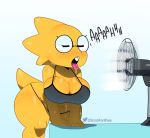 1_girl 1girl alphys alphys_(undertale) anthro anthro_only breasts electric_fan female female_anthro female_only furry glasses hot lizard lizard_girl lizard_tail monster non-mammal_breasts reptile reptile_girl reptile_tail scalie scrubforwork solo solo_anthro solo_female sweat sweaty tail text tongue tongue_out twitter twitter_username undertale undertale_(series) yellow_body yellow_skin