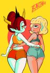  2_girls ass banjabu big_ass booty_shorts bra crop_top curvy curvy_body curvy_figure curvy_hips disney disney_channel disney_xd duo exercise exercise_bra exercise_clothing exercise_shorts female_only freckles hand_on_hip hands_on_hips hekapoo horny hot human humanoid jackie_lynn_thomas sexy short_shorts shorts sports_bra sportswear star_vs_the_forces_of_evil thicc thick_ass thick_thighs two_tone_hair 