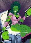  ass bottomless breasts cleavage closed_eyes funny green_hair green_lipstick green_skin grin marvel muscle muscle_girl muscular_female photocopier photocopying photocopying_butt prank ripped_clothes ripped_clothing she-hulk smile torn_clothes torn_clothing 