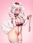  1girl blush breasts excited pet tail thick_thighs thighs 