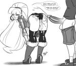  1boy 1girl aeolus after_sex bent_over biting_lip boots cum cum_drip cum_in_pussy cum_on_ass dipper_pines english_text erect_penis erection gravity_falls hairband leaning_forward long_hair looking_back monochrome pacifica_northwest panties platform_footwear shorts shorts_down speech_bubble stockings wedge_heels 