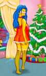  ass blue_hair hair_down marge_simpson negligee pearls see-through stockings the_simpsons thighs thong yellow_skin 