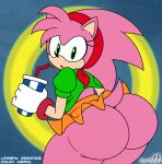  1girl 1girl amy_rose anthro bandana big_ass blue_background bottomless classic_amy_rose color dat_ass female_only furry furry_only gloves huge_ass kirrol lifted_skirt no_panties partially_clothed rosy_the_rascal sega soda sonic_the_hedgehog_(series) sssonic2 uncensored 