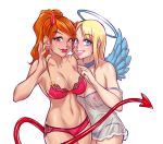 2_girls 2girls angel angel_and_devil bra cute devil_and_angel devil_girl female_only lingerie melkormancin multiple_girls nightie panties underwear