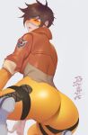 1girl activision blizzard_entertainment brown_hair chronal_accelerator lena_oxton orange-tinted_eyewear overwatch short_hair tracer_(overwatch) video_game_character video_game_franchise xiumu_bianzhou
