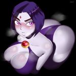  1girl 1girl bent_over big_ass big_ass big_breasts cleavage_cutout clothed clothing dat_ass dc_comics dc_comics female_focus female_only huge_breasts nezulet purple_eyes purple_hair rachel_roth raven_(dc) revealing_clothes short_hair solo_female solo_focus superheroine sweating teen_titans 