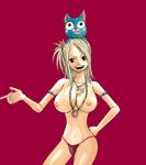 1girl blonde_hair breasts fairy_tail female happy_(fairy_tail) huge_breasts long_hair lucy_heartfilia nipples nude_filter solo third-party_edit topless