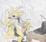  anthro blush canine computer cum cumshot dullvivid english_text erection fox male masturbation miles_&quot;tails&quot;_prower miles_prower nude one_eye_closed open_mouth orgasm penis sega sitting solo sonic_(series) testicles text 
