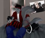 anthro bed crying gay glasses jailbird lying male male_only pants_down partially_clothed piercings sitting spanking 