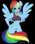  abs blush breasts clothing cutie_mark equine female friendship_is_magic horse kabuki_homewood long_hair looking_at_viewer multicolored_hair my_little_pony pegasus pubic_hair purple_eyes pussy rainbow_dash shirt solo tattoo tongue wings 