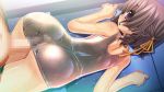  ass blush brown_hair buttjob open_mouth penis pink_eyes rubbing swimsuit twin_tails wet 