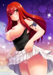  1girl arcana_mi bare_shoulders blush breasts breasts_outside brown_eyes erza_scarlet fairy_tail large_breasts long_hair nipples no_bra panties red_hair rudo skirt skirt_lift smile solo tattoo thick_thighs thighs topless underwear upskirt white_panties white_skirt 