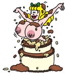 1girl big_breasts blonde_hair breasts cake_(food) dexter_cockburn erect_nipples female_only food frosting huge_breasts nipples nude original original_character pop_out_cake solo white_background