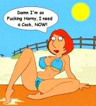  artist_request beach big_breasts bikini cameltoe cartoon_milf family_guy horny lois_griffin nipples_visible_through_clothing red_hair spread_legs tanned_skin wet_pussy 