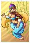  big_breasts blonde_hair breasts cleavage clothed clothing donkey_kong_(series) ear_piercing female hair jaeh midriff monkey motion_lines piercing pose solo tight_clothing tiny_kong twin_tails twintails video_games wide_hips wink 