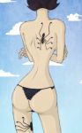  ass back backboob bare_arms bare_back black_hair black_panties black_thong blue_sky breasts butt_crack cigarette cloud clouds cloudy_sky crossed_arms duskchant female head_out_of_frame legs looking_away one_piece panties shakuyaku shakuyaku_(one_piece) short_hair sky solo spider standing tattoo thighs thong thong_panties topless underwear 