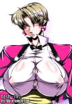  bash-inc big_breasts blush breasts earrings erect_nipples hair jewelry king king_(snk) large_breasts neck_tie necktie short_hair straining_buttons 