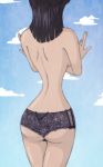 ass back backboob bare_arms bare_back black_hair black_panties blue_sky breasts cloud clouds cloudy_sky crossed_arms duskchant head_out_of_frame hourglass_figure huge_breasts legs looking_away nico_robin one_piece panties short_hair sideboob sky solo standing straw_hat_pirates thighs topless underwear