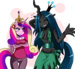  2012 blue_hair breasts changeling closed_eyes clothing couple crown equine female friendship_is_magic hair horn horse multicolored_hair my_little_pony pony princess_cadance purple_eyes queen_chrysalis sssonic2 winged_unicorn wings 