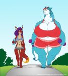  barefoot big_breasts breasts chubby dinah dragon female morbidly_obese overweight scalie size_difference thick_thighs thighs vdisco weights 