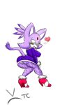  1_female 1girl amber_eyes animal_ears anthro anthro_feline ass big_ass big_breasts blaze_the_cat breasts color feline female female_anthro female_anthro_cat heart looking_back nipples sega solo standing tail thecon tight_clothing 