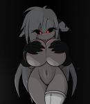  angelthecatgirl belly big_breasts black_sclera bovine breast_grab breast_squish breasts cow cross-eyed fan_character female furry gloves glowing_eyes grey_hair hair horn huge_breasts latex lips long_hair midriff navel nude original_character pussy red_eyes screw sega shiny solo wide_hips 