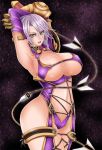 1041_(toshikazu) alluring areolae armor armpit big_breasts breasts cleavage green_eyes hands_over_head huge_breasts isabella_valentine large_breasts legs silver_hair snake_sword soul_calibur soul_calibur_v sword thick_thighs thighs underboob weapon whip whip_sword