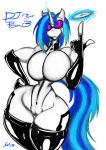 2012 big_breasts blue_hair boots breasts collar cutie_mark equine eyewear female friendship_is_magic gloves goggles grayscalerain hair horn horse huge_breasts latex musical_note my_little_pony nude pussy smile solo unicorn vinyl_scratch_(mlp) wide_hips