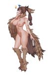  1girl bare_shoulders bird bird_wings book breasts brown_eyes brown_hair clavicle claws cleavage cutesexyrobutts debauchery_in_caelia_kingdoms facial_mark finger_to_mouth gradient hat high_resolution large_filesize light_bulb long_hair looking_up medium_breasts navel nipples owl paid_reward patreon_reward ponytail staff stockings tied_hair transparent_background very_high_resolution wings 
