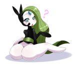  1girl ? anthro ass big_ass blue_eyes bottomless color eric_lowery full_body green_hair hair huge_ass long_hair looking_at_viewer looking_back meloetta open_mouth pokemon simple_background solo sssonic2 