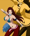  1girl arms bare_shoulders belly belt big_breasts bra bracelets breasts brown_eyes brown_hair cana_alberona cards cleavage elbows fairy_tail female fingers girl grin hair hands long_hair navel purple_eyes solo solo_female tattoo woman 
