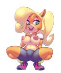 1girl anthro areola bandicoot big_breasts blonde_hair blue_eyes breasts clothed clothes clothing clothing_lift coco_bandicoot countershade_face countershade_torso countershading crash_bandicoot_(series) crouching erect_nipples furry hair lifted_by_self long_hair looking_at_viewer mammal marsupial multicolored_body multicolored_skin nipples nitro open-mouth_smile open_mouth open_smile orange_body orange_skin presenting presenting_breasts seductive sexy sexy_body sexy_breasts sexy_nipples sexy_pose shirt shirt_lift shorts smile spread_legs squatting tan_body tan_countershading tan_skin thick_thighs thighs two-tone_skin two_tone_body two_tone_skin white_shirt