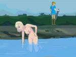  bath bobcheez breath_of_the_wild link nintendo nipples nude partially_submerged princess_zelda river tagme the_legend_of_zelda wading zelda_(breath_of_the_wild) 