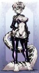  1girl big_ass big_breasts cute leopard lingerie luckypan snow_leopard tail white_fur 