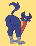 1girl anthro ass bent_over big_ass bottomless bubble_butt dat_ass domestic_cat fat_ass feline female_only half-dressed half_naked looking_back mae_borowski mythabyss night_in_the_woods pants_off shirt tongue tongue_out wink winking