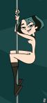 black_eyes black_hair breasts cartoon_network dyed_hair goth green_hair gwen_(tdi) hourglass_figure nipples pale-skinned_female palm_brick solo stripper_pole thick_ass thick_legs thick_thighs total_drama_island two_tone_hair wasp_waist
