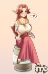  1girl adult big_breasts blue_eyes blush bottle breast_hold breasts brown_hair cleavage cow crossed_arms crossed_legs erect_nipples hair_intakes heart huge_breasts legs_crossed long_hair long_skirt malon mc_saad milk_bottle milking_machine nintendo ocarina_of_time older pointy_ears shirt sitting skirt solo spoken_heart taut_clothes taut_shirt the_legend_of_zelda the_legend_of_zelda:_ocarina_of_time 