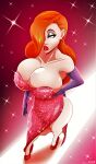  ass gloves hair_over_one_eye huge_breasts jessica_rabbit red_dress red_hair thighs who_framed_roger_rabbit 