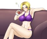 1girl abs alcohol alluring beer big_breasts blonde_hair blue_eyes blush breasts can cleavage couch crossed_legs do_konjouuo drunk erect_nipples female_abs female_only legs legs_crossed long_hair long_legs namco nina_williams panties ponytail silf silfs sitting solo_female sports_bra tekken tekken_1 tekken_2 tekken_3 tekken_4 tekken_5_dark_resurrection tekken_tag_tournament tekken_tag_tournament_2 thighs thong toned underwear underwear_only
