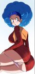 1girl afro big_breasts blue_eyes blue_hair bulma_(afro) bulma_brief bulma_briefs dragon_ball dragon_ball_z earrings female_only panties pussy solo_female solo_focus sonson-sensei